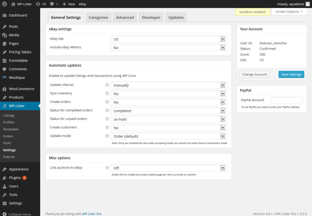 Settings Page