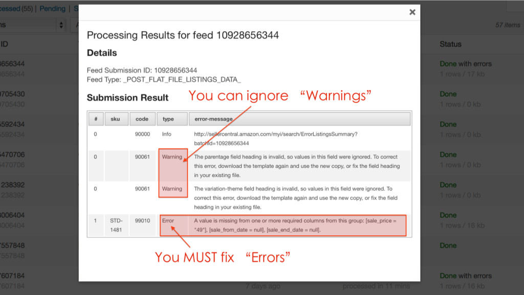 Feed processing results