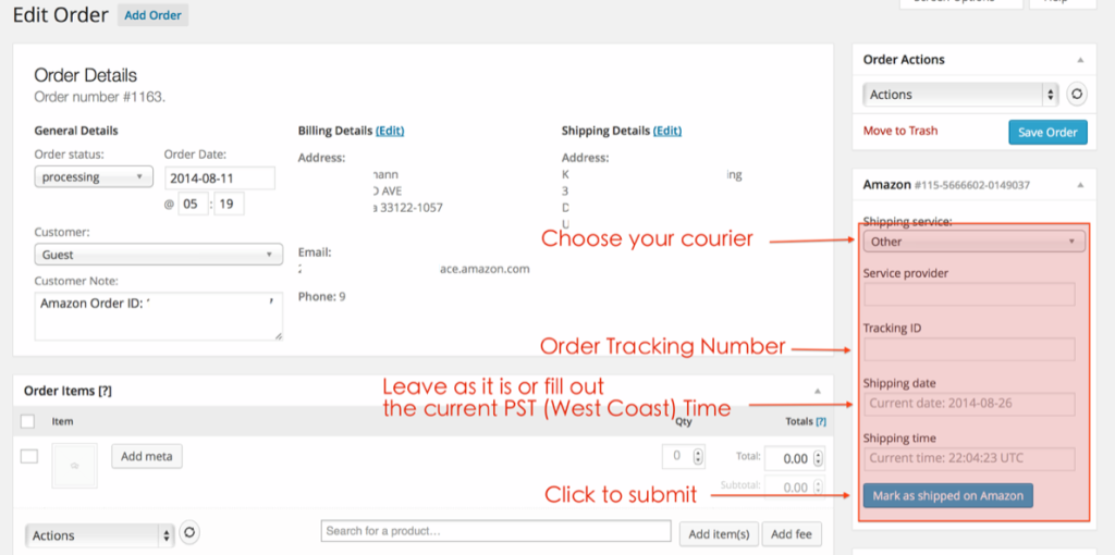 Marking an Amazon order as shipped