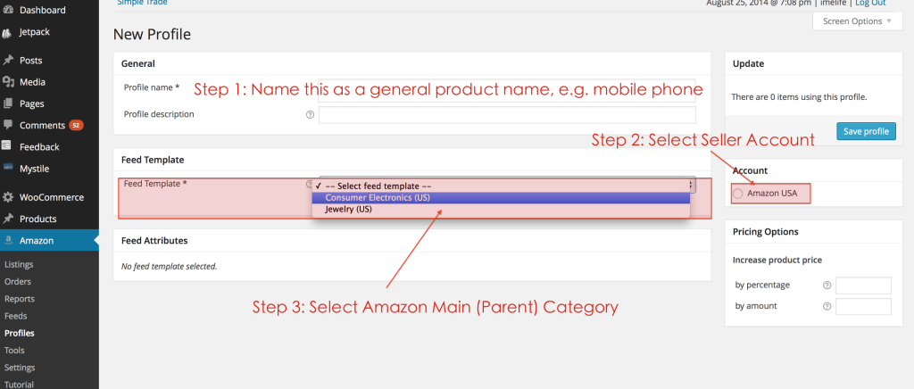 Selecting a feed template